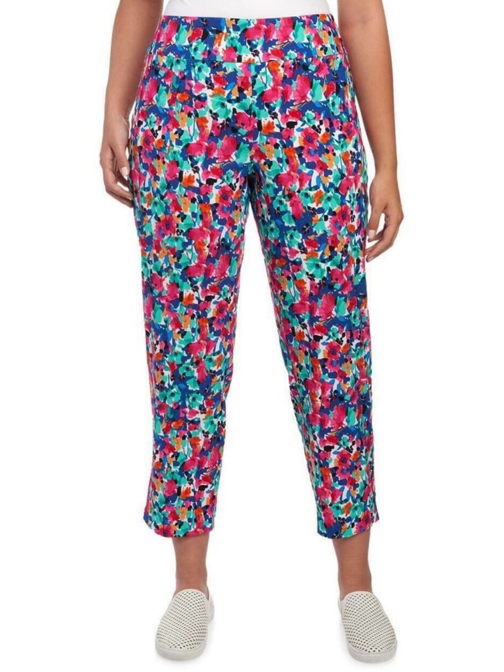 NWT Attyre Audrey Ankle Pants Colorful Floral Stretch Pull On Slim Leg 22W 3X